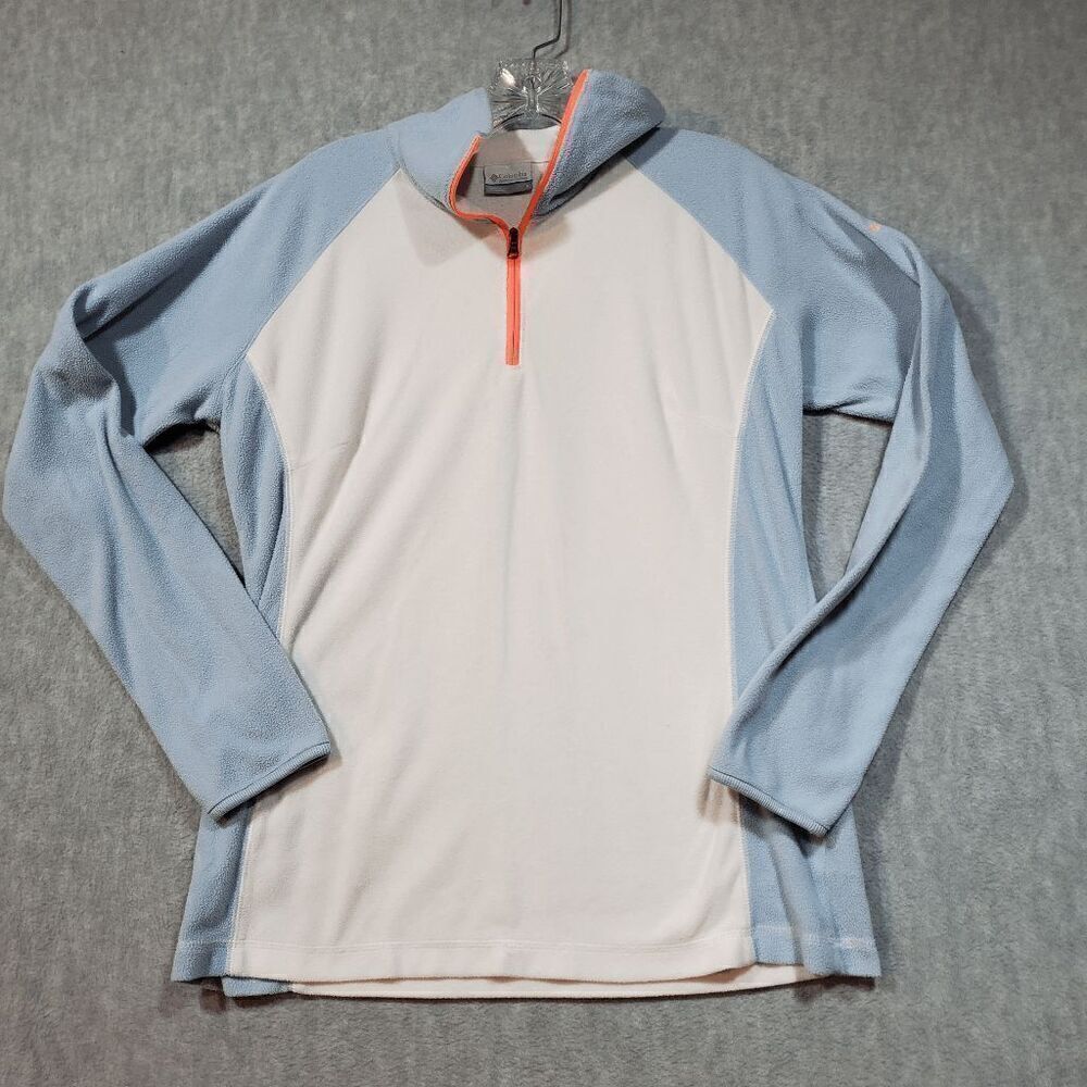 Columbia Sweatshirt Womens Large White Fleece Sportswear Logo 1/4 Zip Pullover